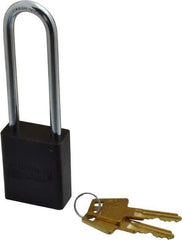 American Lock - Keyed Alike Conductive Lockout Padlock - 3" Shackle Clearance, 1/4" Shackle Diam, 1.8" Body Height x 1-1/2" Body Width, Black, 5 Pins - All Tool & Supply