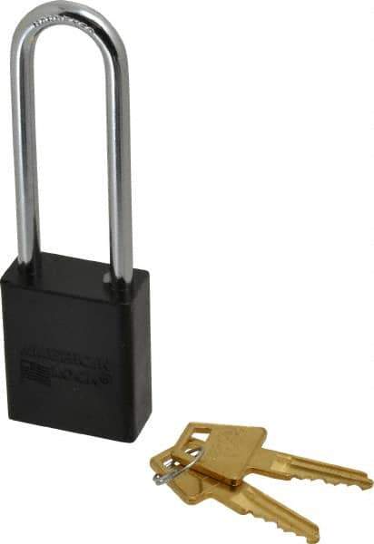 American Lock - Keyed Alike Conductive Lockout Padlock - 3" Shackle Clearance, 1/4" Shackle Diam, 1.8" Body Height x 1-1/2" Body Width, Black, 5 Pins - All Tool & Supply