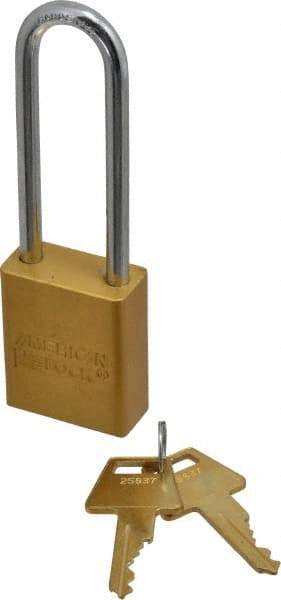 American Lock - Keyed Alike Conductive Lockout Padlock - 3" Shackle Clearance, 1/4" Shackle Diam, 1.8" Body Height x 1-1/2" Body Width, Yellow, 5 Pins - All Tool & Supply