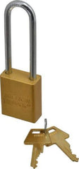 American Lock - Keyed Alike Conductive Lockout Padlock - 3" Shackle Clearance, 1/4" Shackle Diam, 1.8" Body Height x 1-1/2" Body Width, Yellow, 5 Pins - All Tool & Supply