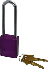 American Lock - Keyed Alike Conductive Lockout Padlock - 3" Shackle Clearance, 1/4" Shackle Diam, 1.8" Body Height x 1-1/2" Body Width, Purple, 5 Pins - All Tool & Supply