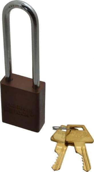 American Lock - Keyed Different Conductive Lockout Padlock - 3" Shackle Clearance, 1/4" Shackle Diam, 1.8" Body Height x 1-1/2" Body Width, Brown, 5 Pins - All Tool & Supply