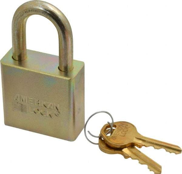 American Lock - 1-1/8" Shackle Clearance, Keyed Different A5200GLN Padlock - 5/16" Shackle Diam, Steel, with 1-3/4" Solid Steel Body w/Zinc Chromate Finish - All Tool & Supply