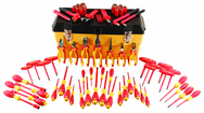 66 Piece - Insulated Tool Set with Pliers; Cutters; Nut Drivers; Screwdrivers; T Handles; Knife; Sockets & 3/8" Drive Ratchet w/Extension; Adjustable Wrench - All Tool & Supply