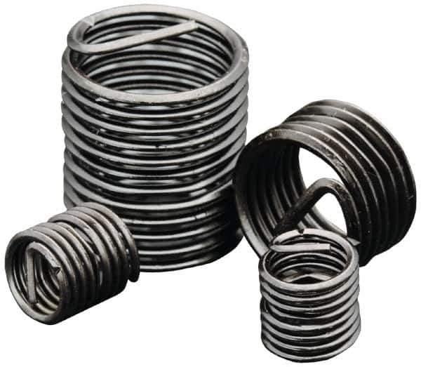 Heli-Coil - Single Insert, 7/16-14 UNC, 1D, Stainless Steel Screw Locking Insert - 4-1/2 Free Coils, 7/16 Inch Overall Length, 0.526 to 0.551 Inch Outside Diameter, with Tang, Primer Free Coating, 304 Material Grade - Exact Industrial Supply