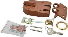 Yale - 1-1/8 to 2-1/4" Door Thickness, Brass Lacquer Finish, Jimmy Proof Rim Deadbolt - Rim Cylinder - All Tool & Supply