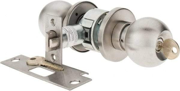 Yale - 1-3/8" Door Thickness, Stainless Steel Storeroom Knob Lockset - 2-3/4" Back Set, 2 Cylinder - All Tool & Supply