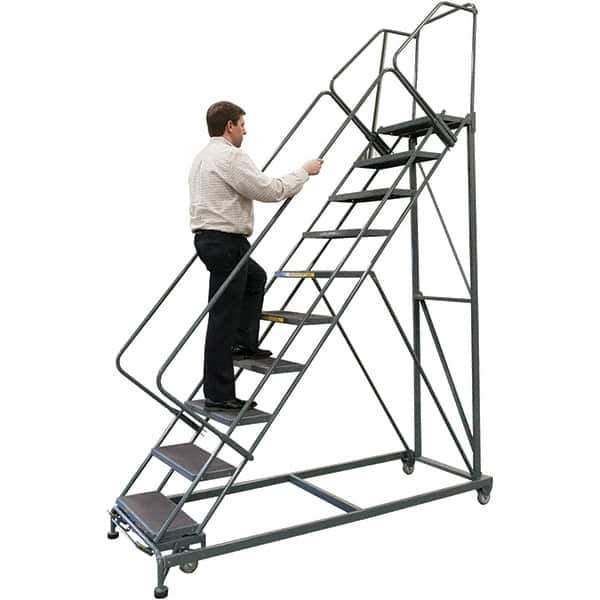 Ballymore - 123" 9 Step Stairway Slope Ladder - 50° Incline, 600 Lb Capacity, 90" Platform Height, 32" Base Width x 82" Base Depth, Expanded Metal Tread - All Tool & Supply