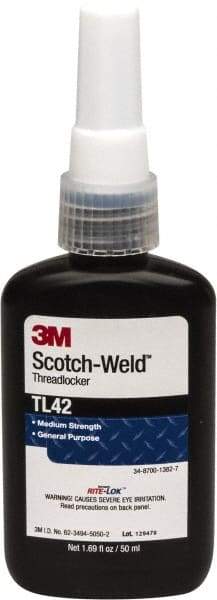 3M - 50 mL Bottle, Blue, Medium Strength Liquid Threadlocker - Series TL42, 24 hr Full Cure Time, Hand Tool Removal - All Tool & Supply