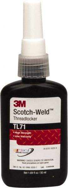 3M - 50 mL Bottle, Red, High Strength Liquid Threadlocker - Series TL71, 24 hr Full Cure Time, Hand Tool, Heat Removal - All Tool & Supply