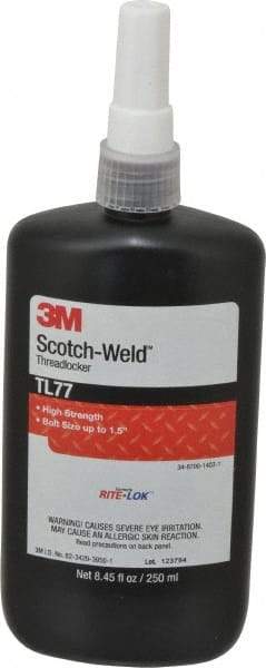 3M - 250 mL, Red, High Strength Liquid Threadlocker - Series TL77, 24 hr Full Cure Time, Hand Tool, Heat Removal - All Tool & Supply