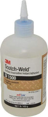 3M - 1 Lb Bottle Clear Instant Adhesive - Series SI1500, 5 to 60 sec Working Time, 24 hr Full Cure Time, Bonds to Cardboard, Ceramic, Fabric, Fiberglass, Foam, Glass, Leather, Metal, Paper, Plastic, Rubber, Vinyl & Wood - All Tool & Supply