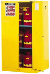 Justrite - 2 Door, 2 Shelf, Yellow Steel Standard Safety Cabinet for Flammable and Combustible Liquids - 65" High x 34" Wide x 34" Deep, Self Closing Door, 3 Point Key Lock, 60 Gal Capacity - All Tool & Supply