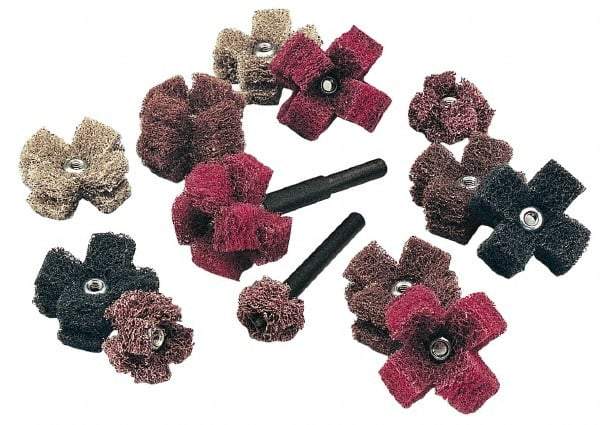 Standard Abrasives - 3" Diam Medium Density Cross Buff - 2 Plys, 1/4-20 Thread, Coarse Grade, 8,000 Max RPM - All Tool & Supply