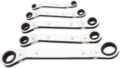 Lang - 5 Piece, 1/4 x 5/16 to 3/4 x 7/8", Ratcheting Box Wrench Set - Inch System of Measurement, Chrome Finish, Comes in Vinyl Roll - All Tool & Supply