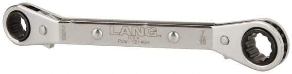 Lang - 3/8" x 7/16" 12 Point Reversible Ratcheting Offset Box Wrench - Double End, 5-7/16" OAL, Steel, 25° Offset - All Tool & Supply