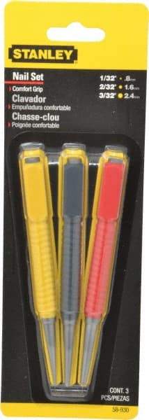 Stanley - 3 Piece, 1/32 to 3/32", Nail Punch Set - Comes in Carded - All Tool & Supply