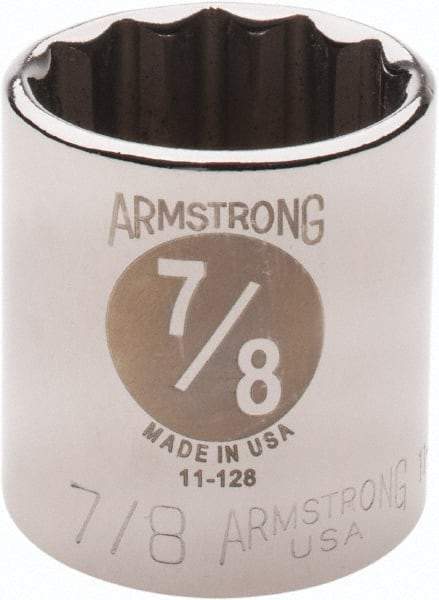 Armstrong - 7/8", 3/8" Drive, Standard Hand Socket - 12 Points, 1-13/64" OAL - All Tool & Supply