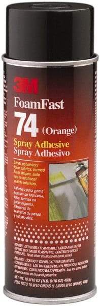 3M - 24 oz Aerosol Orange Spray Adhesive - High Tack, 170°F Heat Resistance, 40 Sq Ft Coverage, Medium Strength Bond, 15 min Max Bonding Time, Flammable, Series 74 - All Tool & Supply