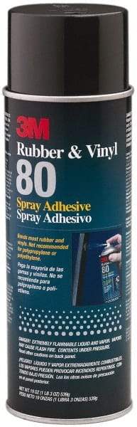 3M - 19 oz Aerosol Yellow Spray Adhesive - High Tack, 300°F Heat Resistance, 28 Sq Ft Coverage, High Strength Bond, 30 min Max Bonding Time, Flammable, Series Rubber & Vinyl 80 - All Tool & Supply