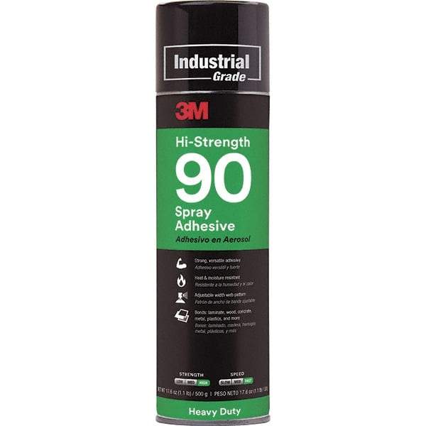 3M - 24 oz Aerosol Clear Spray Adhesive - High Tack, 250°F Heat Resistance, 23.6 Sq Ft Coverage, High Strength Bond, 10 min Max Bonding Time, Flammable, Series High-Strength 90 - All Tool & Supply