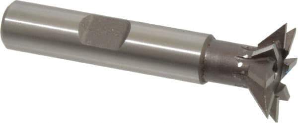 Keo - 3/4" Diam x 3/16" Width of Cut, 45° Included Angle, High Speed Steel Dovetail Cutter - 3/8" Shank Diam, 1-9/16" Shank Length, 2-1/8" Overall Length, Weldon Flat, Uncoated - All Tool & Supply