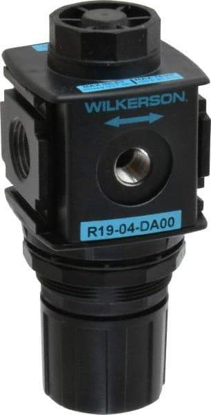 Wilkerson - 1/2 NPT Port, Zinc Common-P1 Regulator - 3 to 60 psi Range, 300 Max psi Supply Pressure, 1/4" Gauge Port Thread, 2.36" Wide x 5.4" High - All Tool & Supply