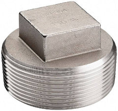 Merit Brass - 4" Grade 316 Stainless Steel Pipe Square Head Plug - MNPT End Connections, 150 psi - All Tool & Supply