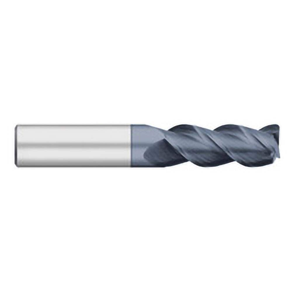 Corner Radius End Mill: 3/8″ Dia, 1″ LOC, 0.02″ Radius, 3 Flutes, Solid Carbide 2-1/2″ OAL, 3/8″ Shank Dia, 45 ° Helix, AlTiN Coated, Corner Radius End, Centercutting