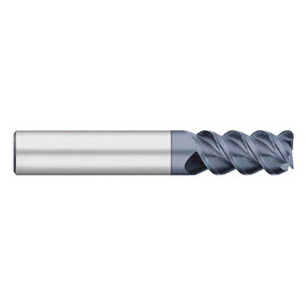 Corner Radius End Mill: 3/8″ Dia, 1″ LOC, 0.02″ Radius, 3 Flutes, Solid Carbide 2-1/2″ OAL, 3/8″ Shank Dia, 60 ° Helix, AlTiN Coated, Corner Radius End, Centercutting