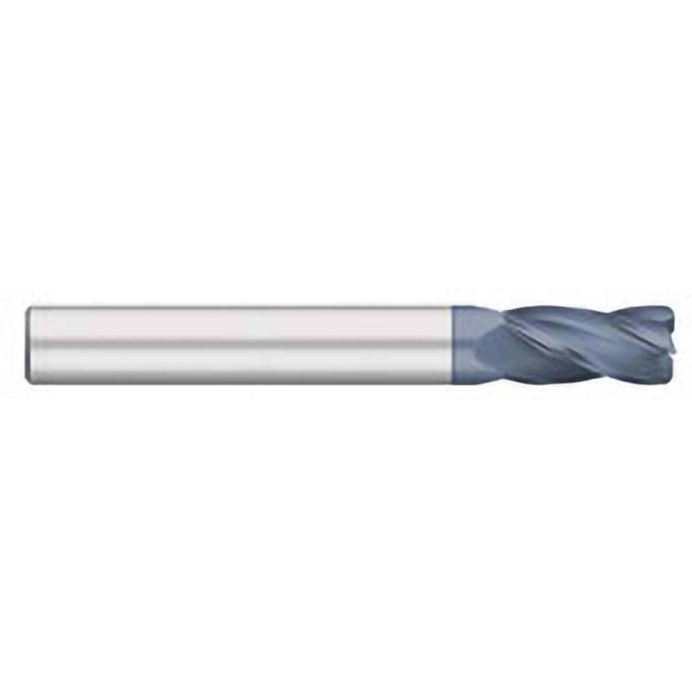 Corner Radius End Mill: 1/4″ Dia, 1-1/8″ LOC, 0.03″ Radius, 4 Flutes, Solid Carbide 3″ OAL, 1/4″ Shank Dia, 30 ° Helix, AlTiN Coated, Corner Radius End, Centercutting