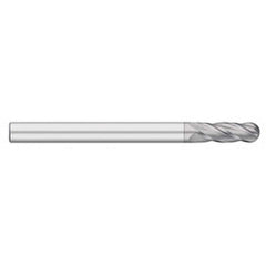 Ball End Mill: 0.4375″ Dia, 3″ LOC, 4 Flute, Solid Carbide 6″ OAL, 7/16″ Shank Dia, 30 ° Helix, TiCN Coated, Single End