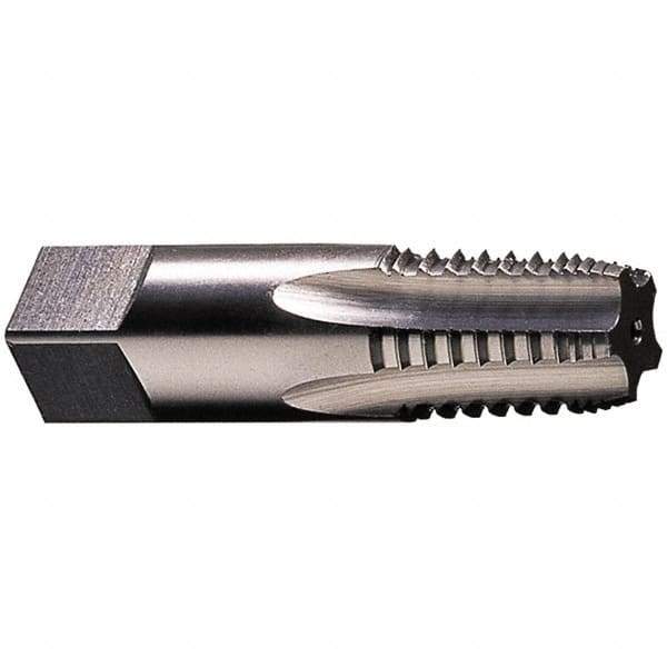 Vermont Tap & Die - 3/4-14 NPTF, 5 Flutes, Bright Finish, High Speed Steel, Interrupted Thread Pipe Tap - 3-1/4 Inch Overall Length, 29/32 Inch Shank Diameter, 1-3/8 Inch Thread Length, 0.67 Inch Square Size, Regular Hook, Taper Chamfer, Series 3182 - All Tool & Supply