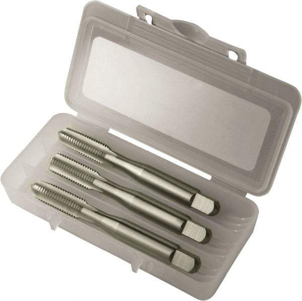 Vermont Tap & Die - 1-8 UNC, 4 Flute, Bottoming, Plug & Taper, Bright Finish, High Speed Steel Tap Set - Right Hand Cut, 5-1/8" OAL, 2-1/2" Thread Length, 3/3B Class of Fit, Series 3105 - Exact Industrial Supply