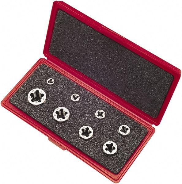 Vermont Tap & Die - 1/4-20 to 3/4-10 UNC, Hex Die Set - Carbon Steel, 8 Piece Set, Comes with Metal Case - Exact Industrial Supply