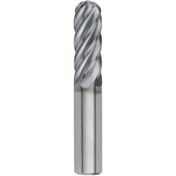 Kennametal - 3/8" Diam, 7/8" LOC, 6 Flute Solid Carbide Ball End Mill - AlTiN Finish, Single End, 2-1/2" OAL, 3/8" Shank Diam, Spiral Flute - All Tool & Supply