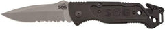 SOG Specialty Knives - 3-13/32" Blade, 8.2" OAL, Partially Serrated Clip Point Folding Knife - 4.8" Closed Length, Plastic, 1 Blade, 1 Edge - All Tool & Supply