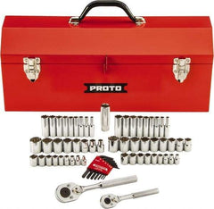 Proto - 63 Piece 1/4" & 3/8" Drive Full Polish Finish Deep Well Impact Socket Set - 6, 12 Points, 1/4" to 3/4" (5mm to 18mm) Range, Inch/Metric Measurement Standard - All Tool & Supply