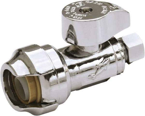 SharkBite - 1/2 & 3/8" Pipe, 200 psi WOG Rating, Brass Stop Valve - Chrome Finished Handle, Push Fit End Connections, For Potable Water Applications - All Tool & Supply