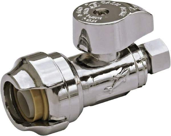 SharkBite - 1/2 & 1/4" Pipe, 200 psi WOG Rating, Brass Stop Valve - Chrome Finished Handle, Push Fit End Connections, For Potable Water Applications - All Tool & Supply