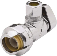 SharkBite - 1/2 & 3/8" Pipe, 200 psi WOG Rating, Brass Angle Stop Valve - Chrome Finished Handle, Push Fit End Connections, For Potable Water Applications - All Tool & Supply