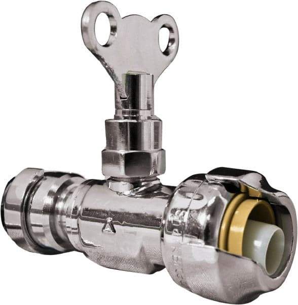 SharkBite - 1/2 & 3/8" Pipe, 200 psi WOG Rating, Brass Stop Valve - Loose Key Handle, Push Fit End Connections, For Potable Water Applications - All Tool & Supply