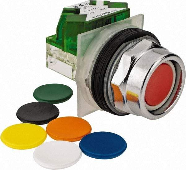 Schneider Electric - 30mm Mount Hole, Recessed, Pushbutton Switch with Contact Block - Octagon, Multicolor Pushbutton, Momentary (MO) - All Tool & Supply