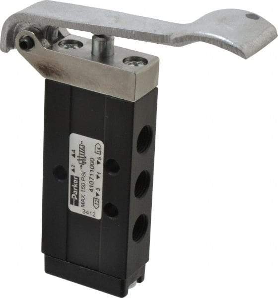 Parker - 0.20 CV Rate, 1/8" NPT Inlet Direct Air 2 Mechanical Spool Valve - 150 Max psi, H, Lever Spring Return - All Tool & Supply