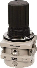 Parker - 3/4 NPT Port, 380 CFM, Aluminum Hi-Flow Regulator - 0 to 174 psi Range, 254 Max psi Supply Pressure, 1/4" Gauge Port Thread, 3-1/2" Wide x 7.2" High - All Tool & Supply