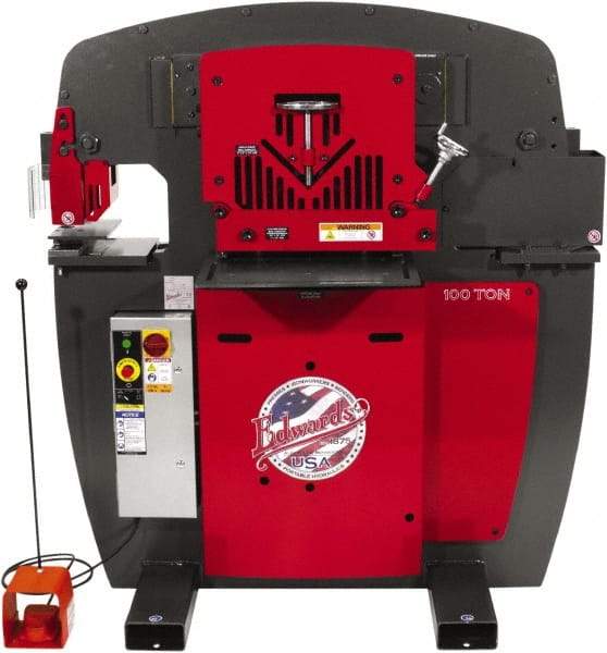 Edwards Manufacturing - 11" Throat Depth, 100 Ton Punch Pressure, 1-1/16" in 1" Punch Capacity Ironworker - 3 Phase, 230 Volts - All Tool & Supply