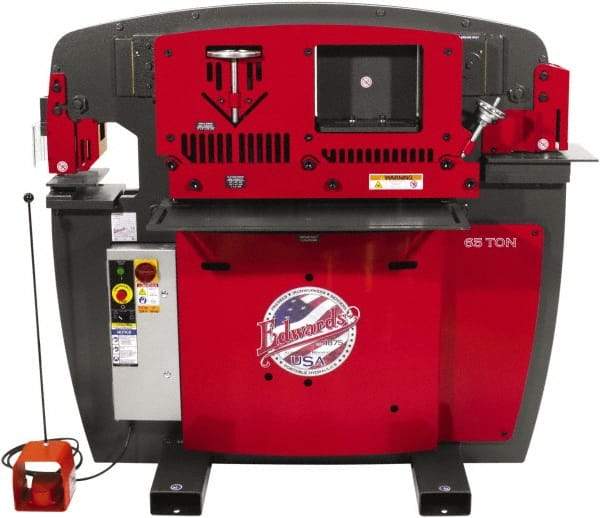 Edwards Manufacturing - 9-3/4" Throat Depth, 65 Ton Punch Pressure, 1-1/16" in 3/4" Punch Capacity Ironworker - 7-1/2 hp, 3 Phase, 460 Volts, 50" Wide x 60-1/4" High x 45" Deep - All Tool & Supply