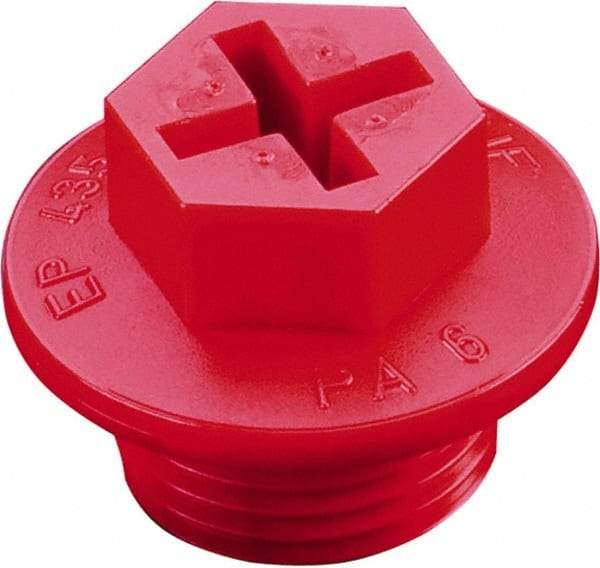 Caplugs - Hex Head with Slot, Threaded Plug - 0.98" OD, 13/16" Long, High-Density Polyethylene, Red - All Tool & Supply