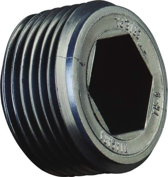 Caplugs - Round Head with Hex Socket, Threaded Plug - 3/8" Long, High-Density Polyethylene, Black - All Tool & Supply