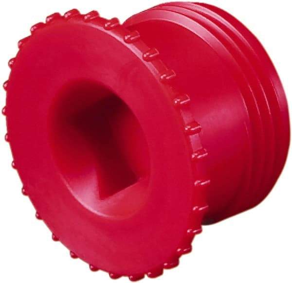 Caplugs - Serrated Round Head, Square Drive, Threaded Plug - 1.56" OD, 31/32" Long, Polypropylene, Red - All Tool & Supply